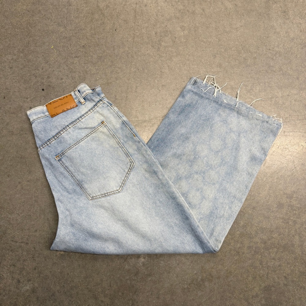 Manfinity Neon Blanc Mens XL Light Wash Wide Leg Raw Hem Denim Jeans Streetwear